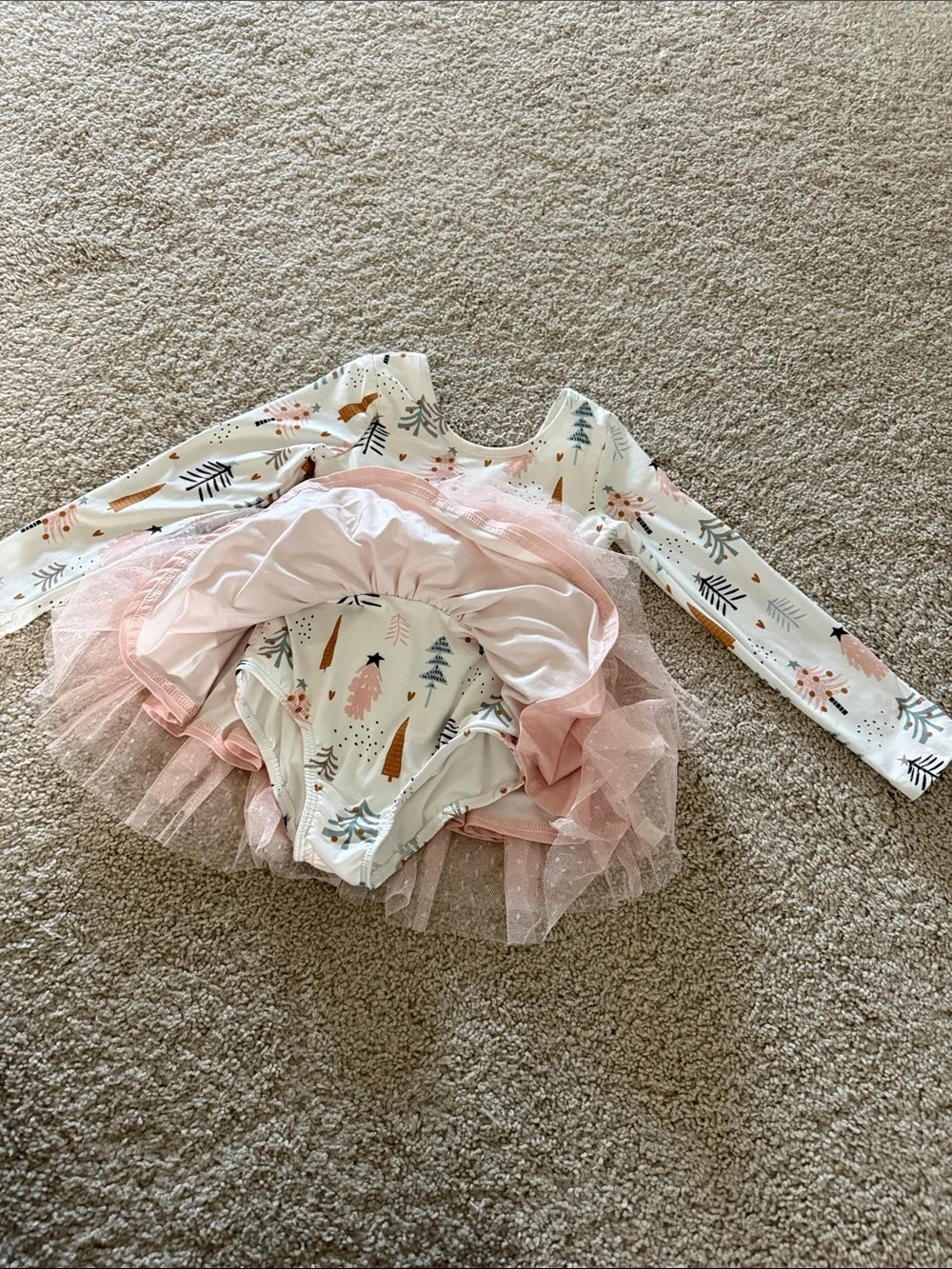 cheeky plum White Long Sleeve Tutu  with Pink Skirt Christmas Tree Leotard